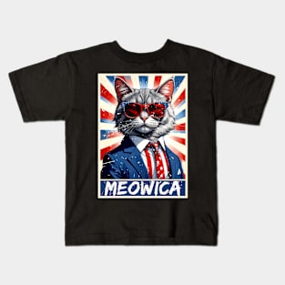 Funny Cat Lovers God Bless Meowica Patriotic 4th of July Kids T-Shirt